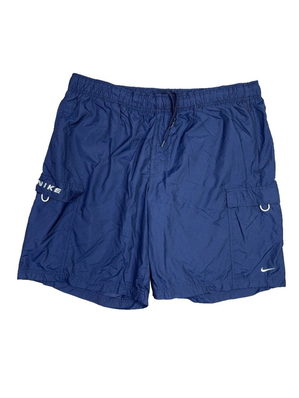 Vintage Nike Swim Trunks Mens XL Nylon Navy Blue Cargo Shorts Mesh Lined Y2K